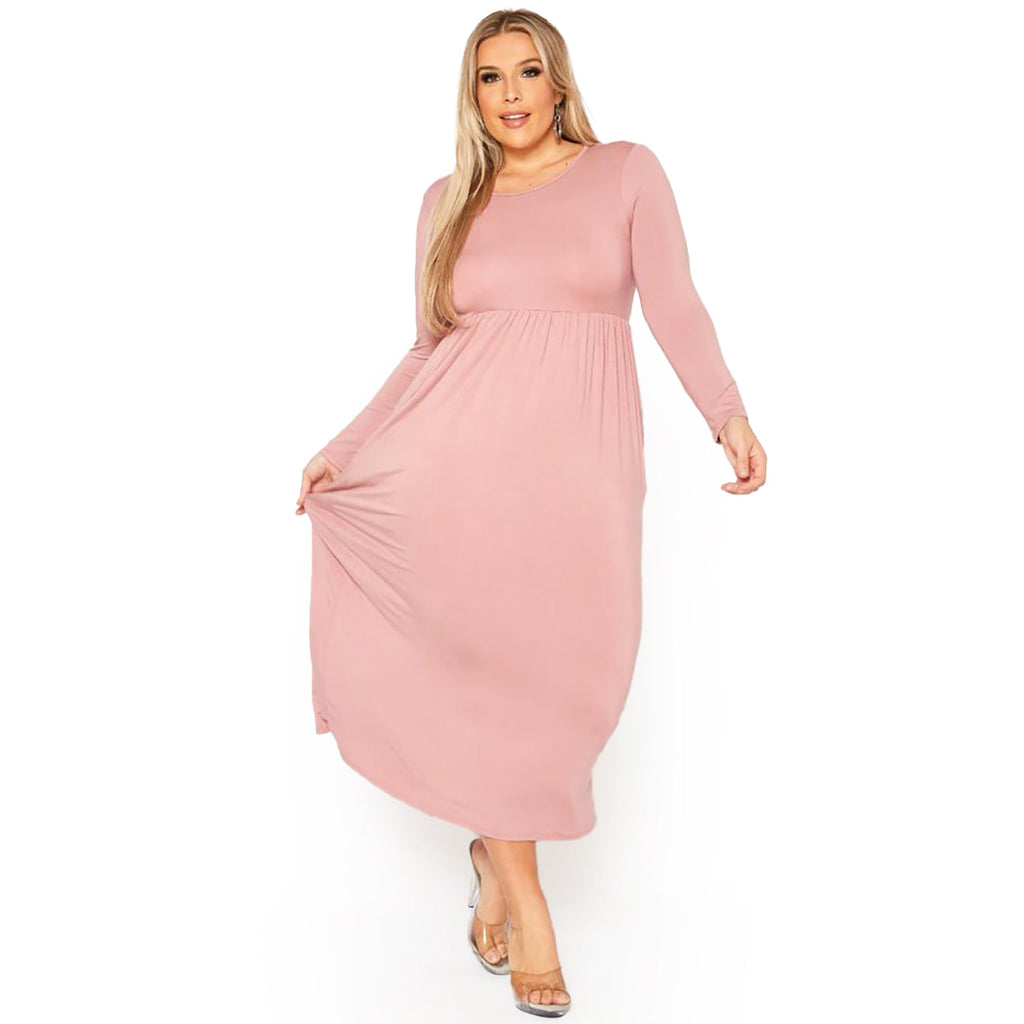 Plus Size Women's Basic Long Sleeve Maxi Dress