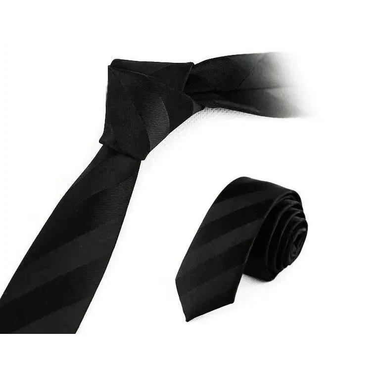 Business Black Skinny Ties Polyester Silk Necktie For Men Washable Formal Office Simple Design Necties Solid Color Skinny Tie Slim Necktie For Men